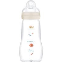MAM Feel Good Glass Baby Bottle stiklinis buteliukas, padedantis išvengti pilvo dieglių 2m+ Beige 260 ml