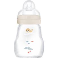 MAM Feel Good Glass Baby Bottle stiklinis buteliukas, padedantis išvengti pilvo dieglių 0m+ Beige 170 ml