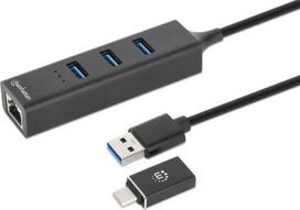 Manhattan Manhattan 180894 huby i koncentratory USB 3.2 Gen 1 (3.1 Gen 1) Type-A + Type-C 5000Mbit/s Black | 180894 | 0766623180894