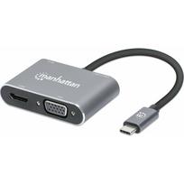 Adapter AV Manhattan Manhattan Hub Adapter USB-C 3.2 na 4K HDMI VGA USB-A USB-C PD 87W | 130691 | 766623130691