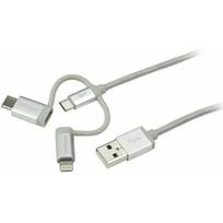 Kabel USB StarTech USB-A - USB-C + microUSB + Lightning 1 m Silver (LTCUB1MGR) | LTCUB1MGR | 065030868365