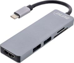 InLine InLine® Multifunctional hub USB 3.2 Gen.1, 2x USB-A 5Gbps + HDMI 4K/30Hz + card reader, aluminium, grey | 33271I | 4043718300822