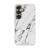 Satin White - Marble Samsung Galaxy S25 Plus Case, Elite Light (Magnetic) / Gold