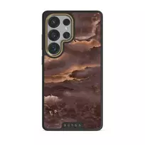 Fire Wood - Brown Marble Samsung Galaxy S25 Ultra Case, Elite Dark (Magnetic) / Gold