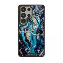 Mystic River - Blue Marble Samsung Galaxy S25 Ultra Case, Elite Dark (Magnetic) / Gold