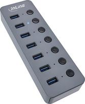 InLine InLine® USB 3.2 Gen.1 hub, 7-port, with switch, aluminium, grey, with power supply unit | 35395D | 4043718301003