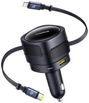 Baseus Enjoyment Max car charger with USB-C+Lightning cables and USB-A+USB-C ports 90W Black | C00035507121-02 | 6932172682583