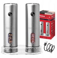 Młynek do przypraw Webber MŁYNEK DO PIEPRZU I SOLI ELEKTRYCZNY AKUMULATOROWY USB 2 SZT INOX WEBBER | 05MK43 | 5907265027504