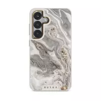 Snowstorm - Grey Marble Samsung Galaxy S25 Case, Elite Light (Magnetic) / Gold
