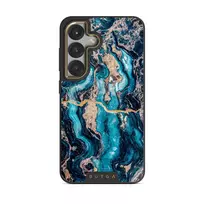Mystic River - Blue Marble Samsung Galaxy S25 Plus Case, Elite Dark (Magnetic) / Gold