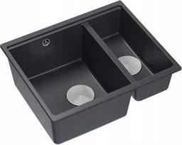 Zlewozmywak GraniteQ QUADRON | LOGAN 150 | granitowy zlewozmywak kuchenny CZARNY + STAL | wymiary: 56 x 46 x 22 cm | 1,5-komorowy podwieszany | podbudowa szafki od: 60 cm | brak | 5904310998826