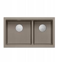 Zlewozmywak GraniteQ QUADRON | LOGAN 120 | granitowy zlewozmywak kuchenny SOFT TAUPE + STAL | wymiar: 76 x 45 x 23,5 cm | 2-komorowy podwieszany | podbudowa szafki od: 80 cm | brak | 5905505509711