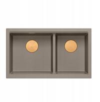 Zlewozmywak GraniteQ QUADRON | LOGAN 120 | granitowy zlewozmywak kuchenny SOFT TAUPE + MIEDŹ PVD | wymiar: 76 x 45 x 23,5 cm | 2-komorowy podwieszany | podbudowa szafki od: 80 cm | brak | 5905505509728