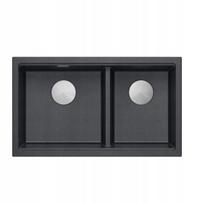 Zlewozmywak GraniteQ QUADRON | LOGAN 120 | granitowy zlewozmywak kuchenny BLACK DIAMOND + STAL | wymiar: 76 x 45 x 23,5 cm | 2-komorowy wpuszczany | podbudowa szafki od: 80 cm | brak | 5905505509926