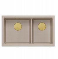 Zlewozmywak GraniteQ QUADRON | LOGAN 120 | granitowy zlewozmywak kuchenny PEARL BEIGE + ZŁOTY PVD | wymiar: 76 x 45 x 23,5 cm | 2-komorowy wpuszczany | podbudowa szafki od: 80 cm | brak | 5906954200068