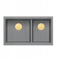 Zlewozmywak GraniteQ QUADRON | LOGAN 120 | granitowy zlewozmywak kuchenny SILVER STONE + ZŁOTO PVD | wymiar: 76 x 45 x 23,5 cm | 2-komorowy wpuszczany | podbudowa szafki od: 80 cm | brak | 5905505509797