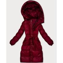 Dygsniuota žieminė striukė su diržu J Style bordo spalvos (5M3253-1)