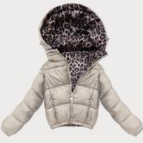 Dvipusė trumpa moteriška striukė Minority smėlio spalvos leopardo rašto (M6-6001-62)