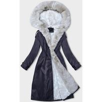 Moteriška žieminė parka su kailiuku tamsiai mėlyna-smėlio spalvos (B557-3046)