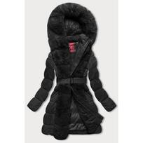 Moteriška žieminė striukė su kailiu juoda (2M-008)