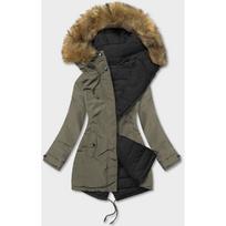 Dvipusė moteriška žieminė striukė chaki-juoda (2M-21508)