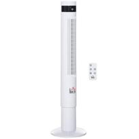 HOMCOM Bokštinis ventiliatorius su nuotolinio valdymo pulteliu 85° Svyruojantis pjedestalinis ventiliatorius 110 cm Koloninis ventiliatorius 50 W 3 režimai ir 3 greičiai PE plastikas Plienas Baltas