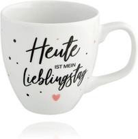 Didelis porcelianinis puodelis 0,45 l baltas "Heute ist mein Lieblingtag"