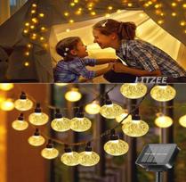 Lauko saulės šviestuvai 12M 100 LED šiltai balti pasakų žibintai su 8 režimais ir vandeniui atspari IP65 dekoratyvinė lempa, idealiai tinka namams, sodui, šventėms, Kalėdų eglutei