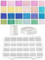 Siūlų ir stiklinių apvalių karoliukų (biserio) 12/0 RainBow® 24 spalvų po 10 g rinkinys su dėžute, šviesus