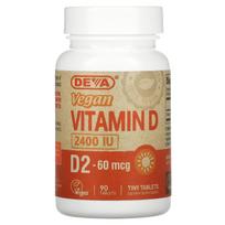 Deva, veganiškas vitaminas D2, 60mcg (2 400 TV), 90 tablečių