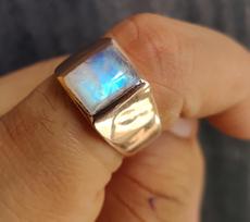 Rainbow Moonstone Signet Ring, Men Women 925 Solid Sterling Silver, Gemstone Ring, Handmade Jewelry, Gift for Partner 5 varis