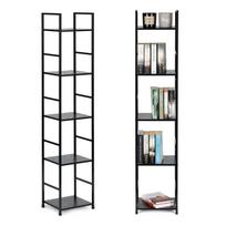 Moderni medinė lentyna su metaliniu rėmu, keturių lentynų, LOFT stilius, juoda, ModernHome