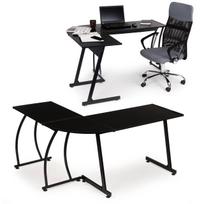 Kampinis biuro stalas lofto stiliaus, juodas, ModernHome