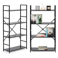 Plati moderni LOFT stiliaus medinė knygų lentyna su penkiomis lentynomis, juoda, ModernHome