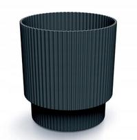 Antracito spalvos dryžuotas plastikinis gėlių vazonas 15,7x14,6 cm dekoratyvinis Milly Round