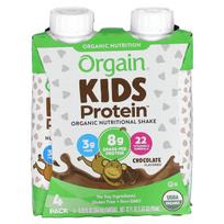 Orgain, Vaikų proteinas, Ekologiškas maistinis kokteilis, Šokolado skonio, 4 vnt., 8,25 fl oz (244 ml) Kiekvienas