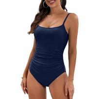 European and American Pleated Solid Color Sexy One-Piece Swimsuit for Women XXL juoda