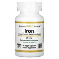 Kalifornijos auksinė mityba, Ferrochel Iron (Bisglicinatas), 36 mg, 90 daržovių kapsulių