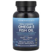 Viva Naturals, Omega-3 žuvų taukai, trigubo stiprumo, 2500 mg, 30 minkštųjų gelių (1250 mg viename minkštame gelyje)