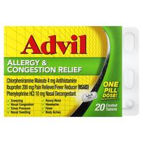 Advil, alergijos ir nosies užgulimą mažinantis vaistas, 20 dengtų tablečių