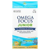 Nordic Naturals, Omega Focus Junior, amžius 6-18, 120 mini minkštųjų kapsulių