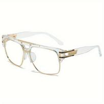 Non-polarized Square Sunglasses for Men Classic Oversized Sun Glasses Retro Semi Rimless Metal Frame Retro Eyeglasses Women white