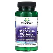 Swanson, Albion magnio glicinatas su aktyvuotais B grupės vitaminais, 200 mg, 60 tablečių