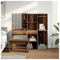 Kosmetinis staliuko komplektas su LED, Old Wood inžinerinės medienos