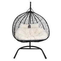 Pakabinama dviguba Cocoon kėdė – juoda su smėlio spalvos pagalvėle