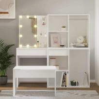 Kosmetinis staliuko komplektas su LED, White inžinerinės medienos