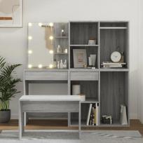 Kosmetinis staliuko komplektas su LED, Grey Sonoma inžinerinės medienos