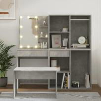 Kosmetinis staliuko komplektas su LED, Concrete Grey inžinerinės medienos