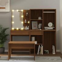 Kosmetinis staliuko komplektas su LED, Brown Oak inžinerinės medienos