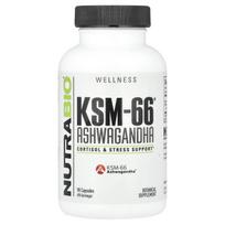 NutraBio, Ashwagandha KSM-66, 600mg, 90 daržovių kapsulių